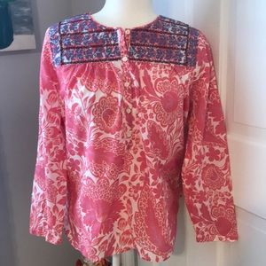 J Crew cotton popover tunic summer embroidered boho top S EUC